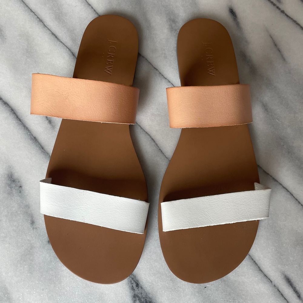 J. Crew Boardwalk Sandal in Tan & White, Size 10